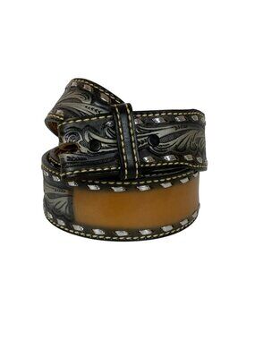 Vintage Westmark Tooled Leather Western Belt Black with Silver Accents Size 40